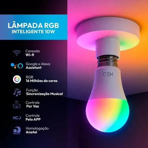 Lampada Led Pera Smart Inteligente Wi Fi 2.4ghz Alexa Google 10w ...
