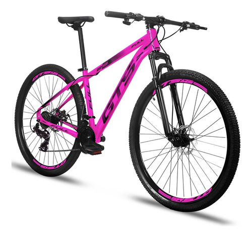 Mountain bike GTS Feel Full aro 29 21" 24v freios de disco mecânico cor rosa/preto