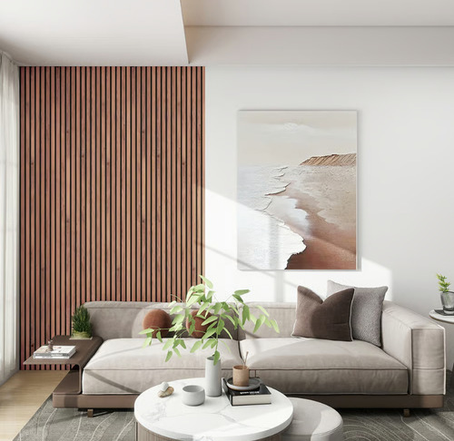 Wall Panel® Revestimiento Acustico Interior 60cm X 2.40m Nogal Marrón Oscuro
