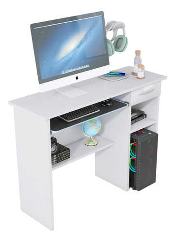 Escrivaninha Shirley 90cm Base De Teclado E Gaveta Com Nich