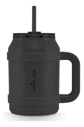 Reduce - Vaso Cold1 Con Asa, 1.5 L, Acero Inoxidable Aislado Al Vacío, Con Tapa Y Popote, Mantiene Las Bebidas Frías Hasta 36 Horas, A Prueba De Sudor, Apto Para Lavaplatos, Color Negro (og Phantom)