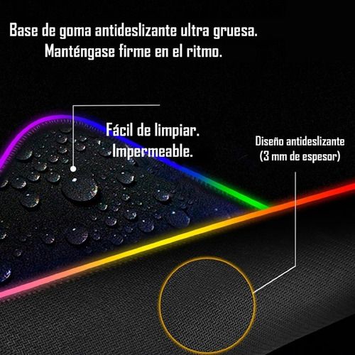 Imagen 5 de 6 de Mousepad Gamer Led Rgb Usb 80x30cm Pd-06 Mapa Mundial