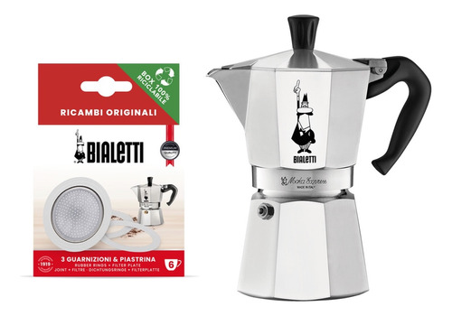 Cafetera Italiana Bialetti 6 Tazas Mas  3 Gomas De Repuesto