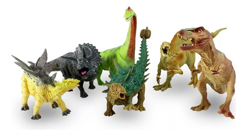 Set 6 Dinosaurios Realistas, Rex, Triceratops, Cuello Largo