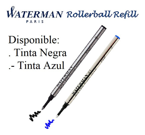 Waterman Repuesto Roller Tinta Azul O Negra Punta F 0.8 M