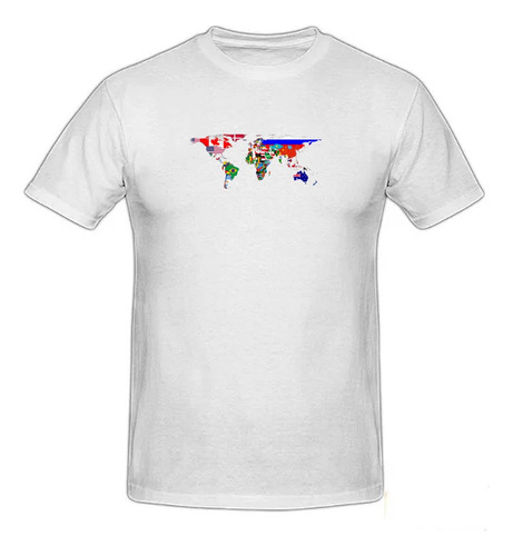 Camiseta Infantil Mapa Mundi Bandeiras