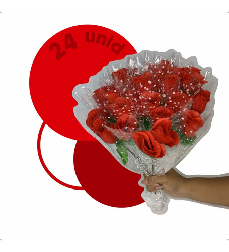 24 Botão De Rosas Individuais Vermelha Buque Com Embalagem 