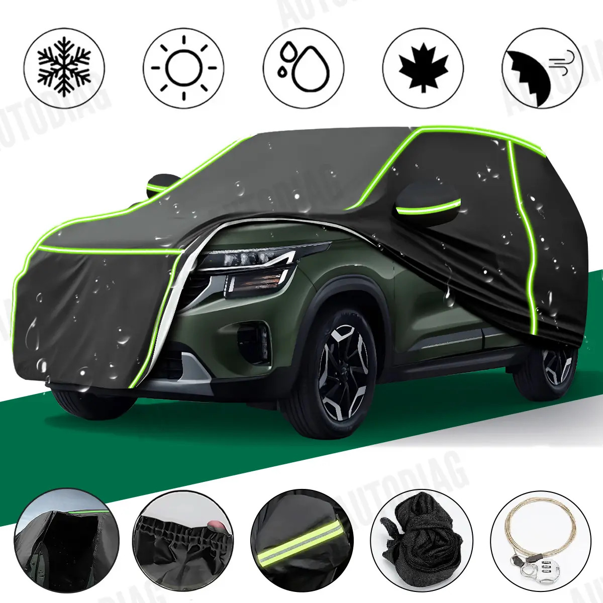 Funda para Carro Cubierta para Carro 5.2m Para Carro SUV Autodiag Impermeable con Protección y Bolsillos para Espejos funda Accesorios Auto