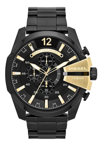 Reloj pulsera Diesel Mr. Daddy 2.0 DZ7395 de cuerpo color negro, analógico,  para hombre, fondo negro, con correa de acero inoxidable color negro,  agujas color negro y blanco, dial blanco, subesferas color