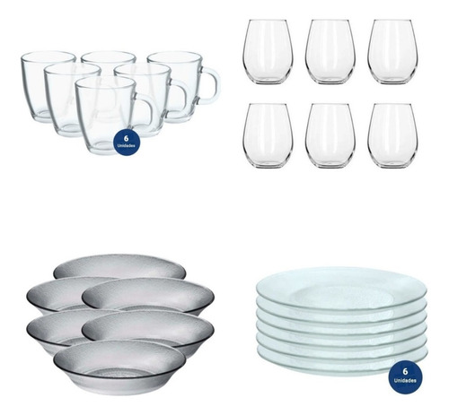 Set Juego Vajilla Completa 6 Personas Vasos Tazas Platos X24