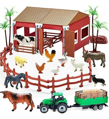 Bolzra Mini Barn Farm Toys Playset, 66 Piezas Figuras Y Con