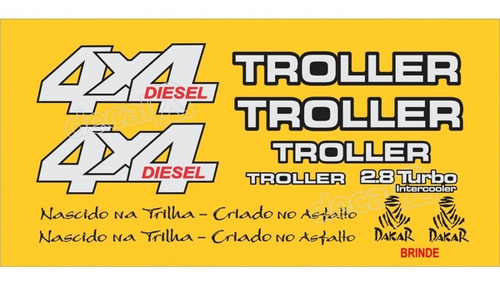 Kit Adesivos Resinados Troller 2001 Diesel Amarelo Trl004 Cor ADESIVO TROLLER 2001