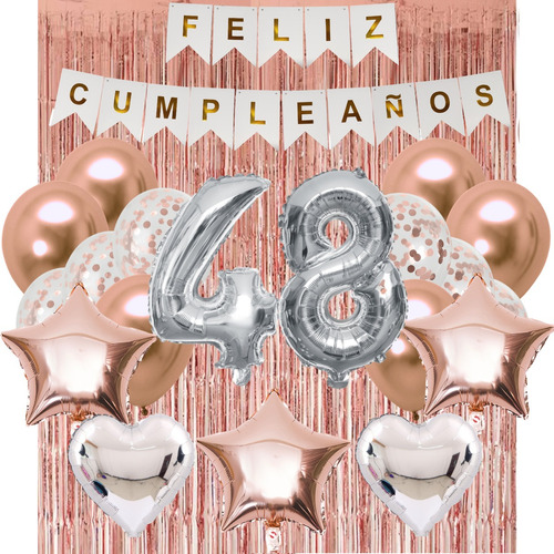 Combo Kit Cumpleaños Fiesta Globos Deco Rosa Gold Plata