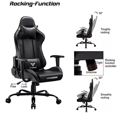 Vitesse - Silla de juegos (Sillas Gaming) ergonómica para computadora de  escritorio, estilo de carreras, cómoda, con respaldo alto, giratoria, de