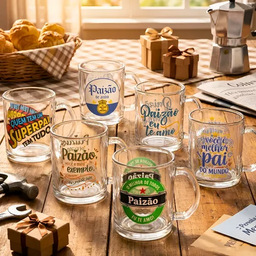 Caneca Personalizada Frase Presente Dia Dos Pais Vidro 320ml Transparente O Melhor De Todos Paizão Eu Te Amo