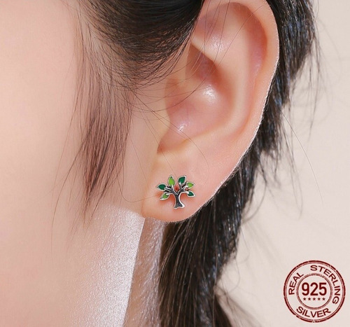 Imagen 2 de 5 de Aretes Topos Para Mujer Árbol De La Vida En Plata 925