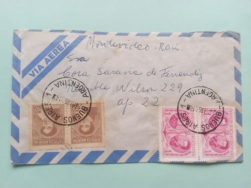 Historia Postal Sobre Argentina A Uruguay 1957 Aereo