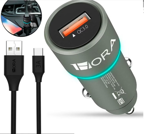 Turbo Cargador Con Cable Para Auto Tipo C Qc3.0(gar116)1hora