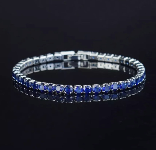 Pulseira Bracelete Luxo De Zircônia Cravejada Antialérgico Comprimento 17 Cm Cor Azul Diâmetro 5.6 Cm