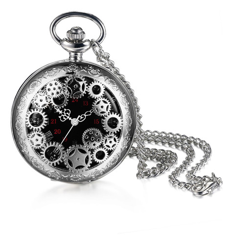 Reloj De Bolsillo Jewelrywe Plateado Con Engranajes 78 Cm