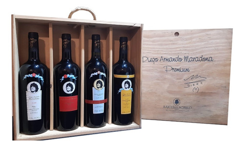 Coleccion Premium Vinos Diego Maradona En Caja De Madera