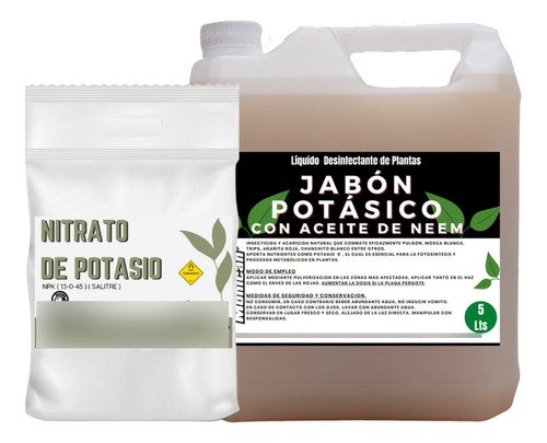 Promo Jabón Potásico Aceite Neem 5lts + Nitrato Potasio 1kg