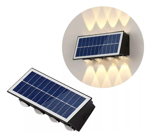 Aplique Solar Bidireccional Impermeable 8leds Luz Calido