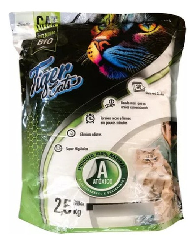 2un. Areia Higiênica Biodegradável Gatos 2,5 Kg Tiger Cats