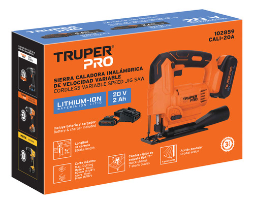 Sierra Caladora Inalambrica 20 V C/accesorios Truper 102859