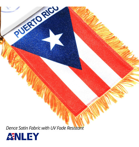 Bandera Anley Puerto Rico Con Flecos Para Colgar En Ventana,