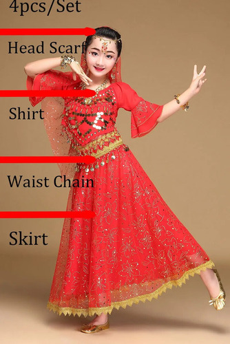 2024 Set De Disfraz De Danza India For Niños Sari Bollywood