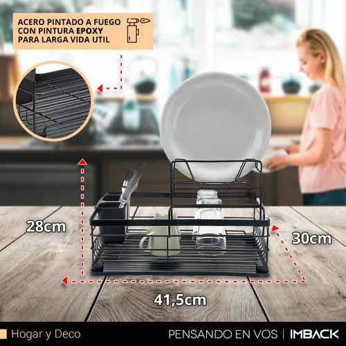 Secador O Escurridor De Platos Con Bandeja Pvc Negro