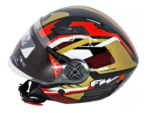 Capacete Moto Aberto Fw3 X Open Com Óculos - Dourado C/ Verm Cor Dourado com Vermelho Tamanho do capacete 56