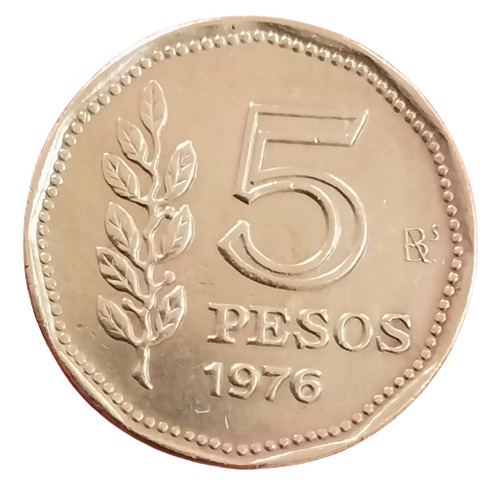Moeda Argentina 5 Pesos 1976 (sob) Antiga Linda!! 45-295 (Usado)