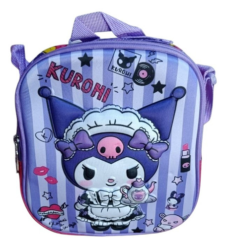 Kit Mochila Escolar Infantil Con Luz 3d Primaria 3pzas Kuromi Morada