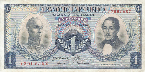 Colombia  1 Peso Oro 12 Octubre 1970