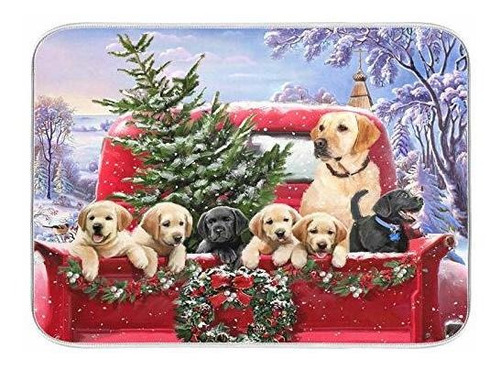 Christmas Red Truck Golden Retriever Perro Plato Secador Alf