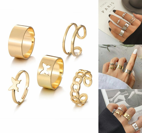 Imagen 1 de 9 de Juego De Anillos Vintage Abiertos De Punk Rock Para Mujer