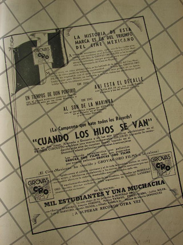 Cartel Publicitario Antiguo. Grovas Oro Films 1941 Cine