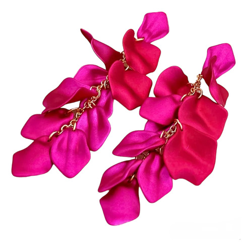 Aros Largos De Fiesta Petalos Magenta Tornasol