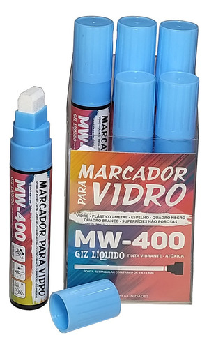 Giz Liquido Marcador Vidro Plástico Quadro Metal 6 Unidades Cor Azul