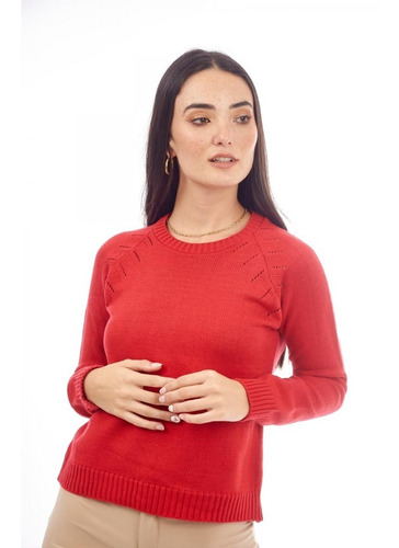 Sweater Coral Talle Unico Con Detalle En Hombros