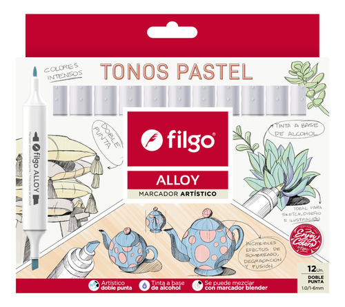 Marcadores Artisticos Filgo Alloy X12 Tonos Pastel