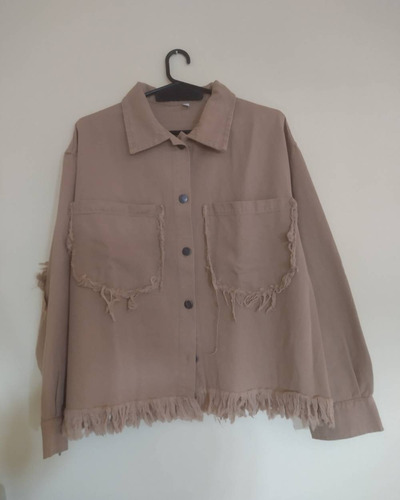 Campera Oversize De Gabardina Con Flecos