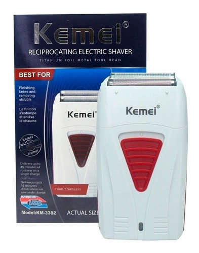 Afeitadora, Shaver Kemei Km-3382 Con Laminas De Titanio Color Blanco