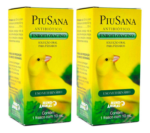 Kit 2 Piusana Antibiótico 10ml Pássaros Doentes Debilitados