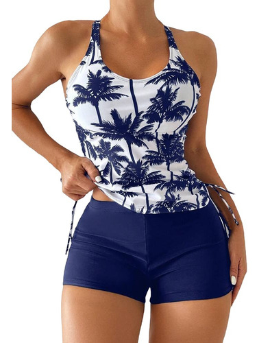Traje De Baño Para Mujer Dos Piezas Bañador Tankini Dama Azul Floreado L