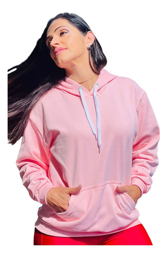 Imagem 3 de 6 de Blusa Moletom Canguru Feminino Blusa De Frio Lisa