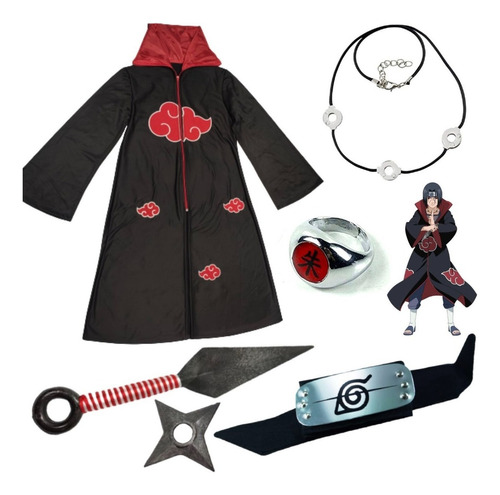 Naruto Cosplay Gabardina Anillo Banda Collar Kunai Akatsuki