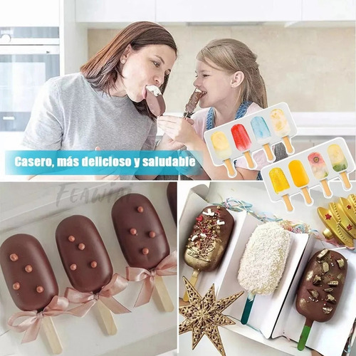 2 Molde De Silicón 4 Paletas De Hielo Y100 Palos De Madera
